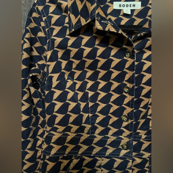 Boden Corduroy Dress Size 4P Knee Length Bird Print Navy/Tan Whimsical Artsy EUC - Picture 5 of 8